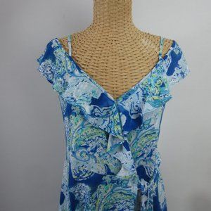 Limited Womens Small Blue Maritime Paisley Dress Knit Ruffle Sundress NWT $99 S